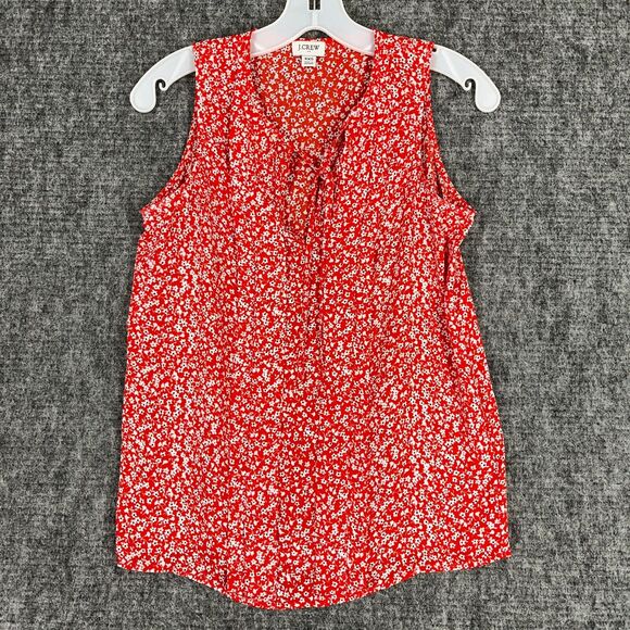 J.Crew Shirt Womens XXS‎ Red Floral Sleeveless Pleated Tie-Neck Top Cottagecore - Picture 1 of 9